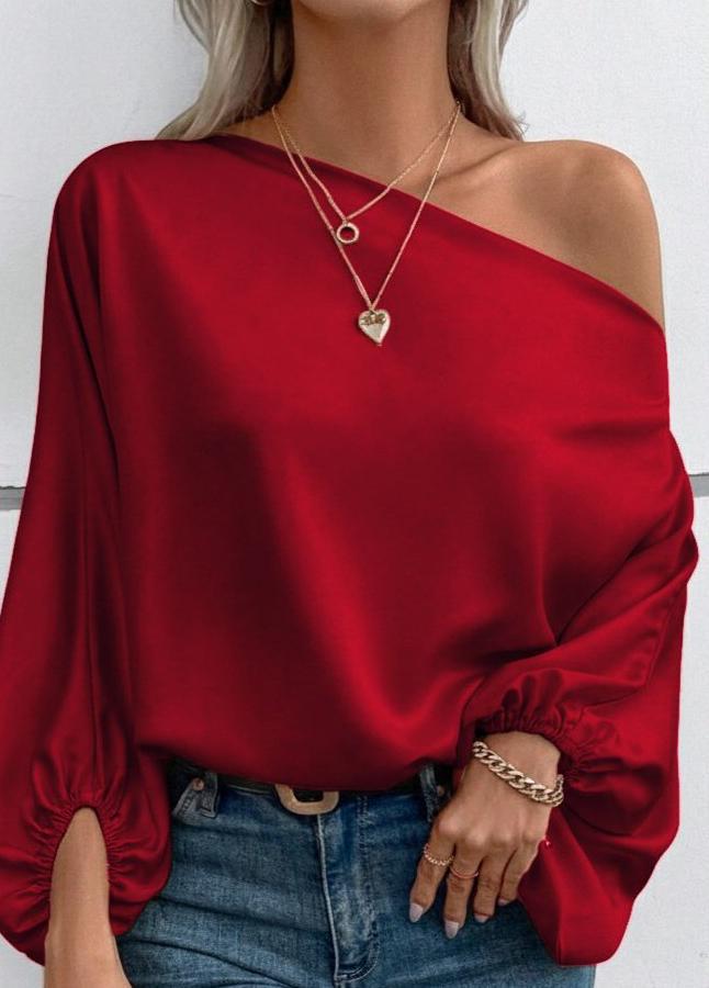 Tek Omuzu Açık Uzun Kollu Salaş Sandy Bluz