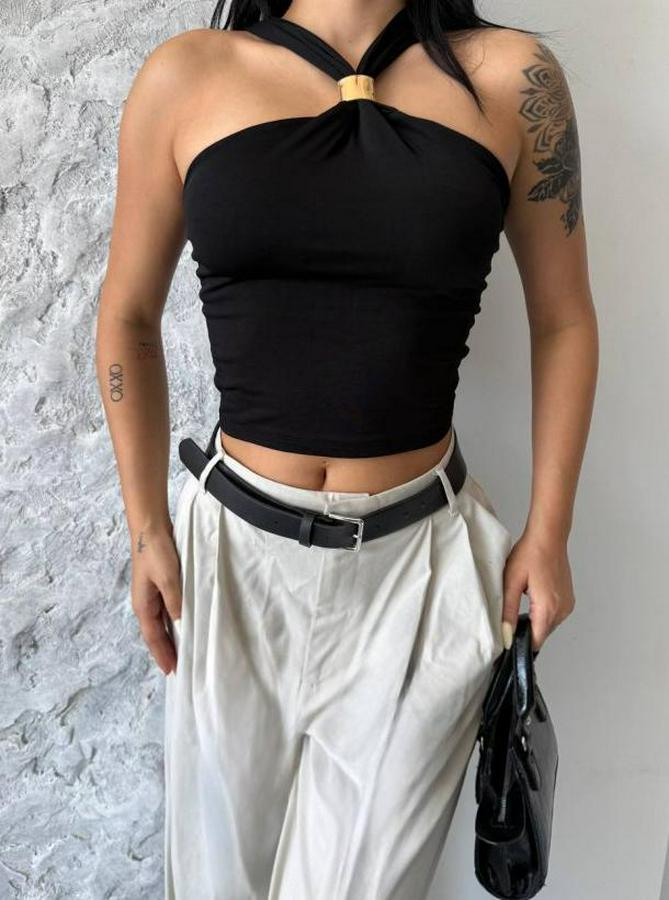 Toka Detay Halter Yaka Sandy Bluz