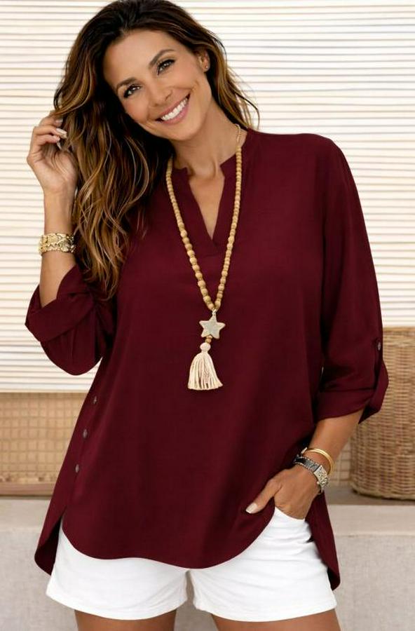 Truvakar Kol Hakim Yakalı Yandan Düğme Detaylı Aerobin Bluz