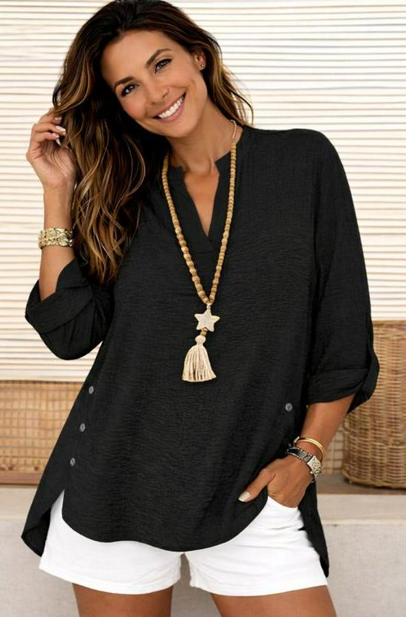 Truvakar Kol Hakim Yakalı Yandan Düğme Detaylı Aerobin Bluz