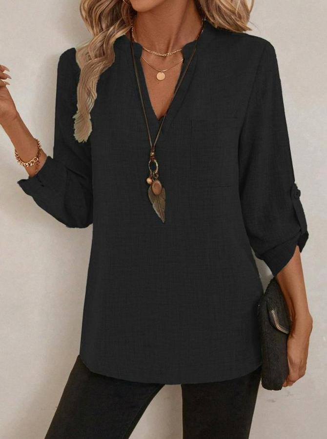 Truvakar Kol V Yakalı Keten Bluz