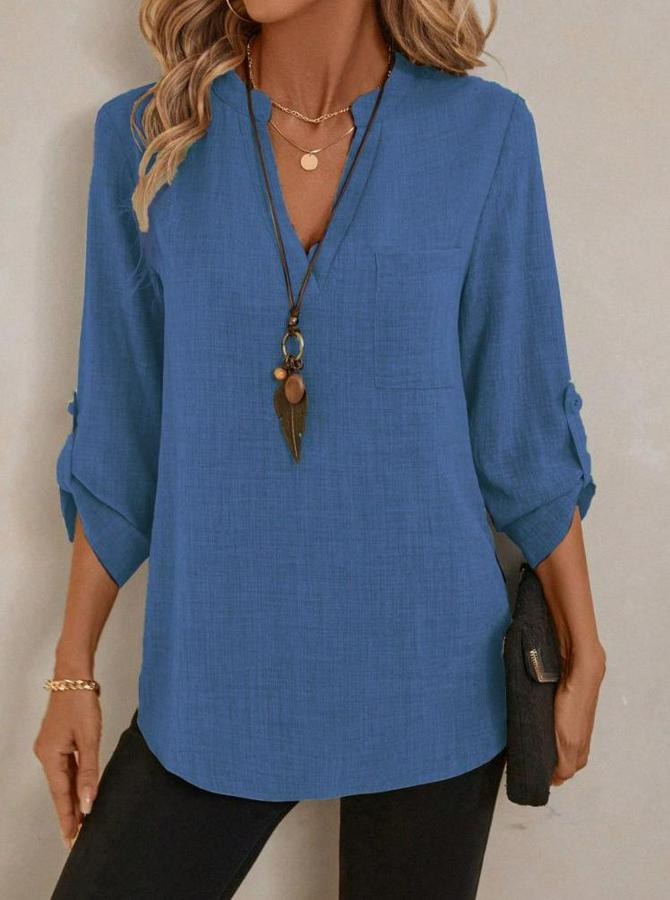 Truvakar Kol V Yakalı Keten Bluz
