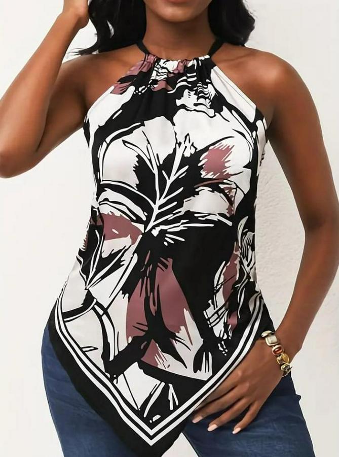 Üçgen Kesim Boyundan Bağlamalı Çiçek Desen Süprem Bluz