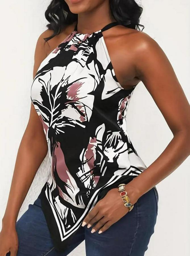 Üçgen Kesim Boyundan Bağlamalı Çiçek Desen Süprem Bluz