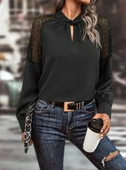 Uzun Kollu Anahtar Deliği Yaka Reglan Kol Dantel Detaylı Ithal Krep Bluz