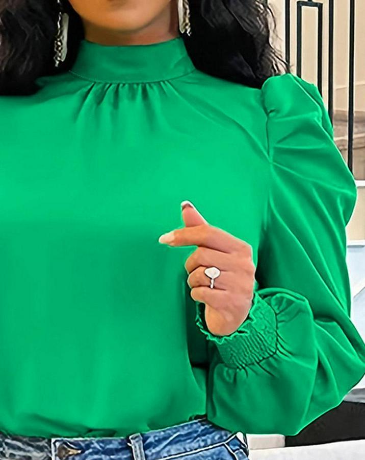 Uzun Kollu Balıkçı Yaka Arkadan Bağlamalı Omuzlardan Balon Ithal Krep Bluz