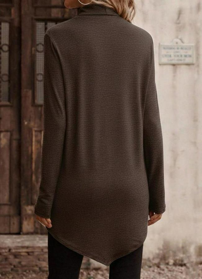 Uzun Kollu Balıkçı Yaka Asimetrik Kesim Detaylı Yün Viskon Bluz