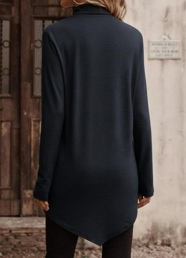 Uzun Kollu Balıkçı Yaka Asimetrik Kesim Detaylı Antrasit Yün Viskon Bluz