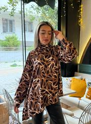 Uzun Kollu Balıkçı Yaka Asimetrik Kesim Salaş Bluz