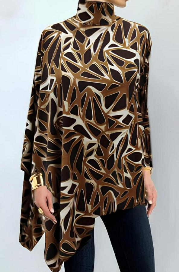 Uzun Kollu Balıkçı Yaka Asimetrik Kesim Salaş Bluz