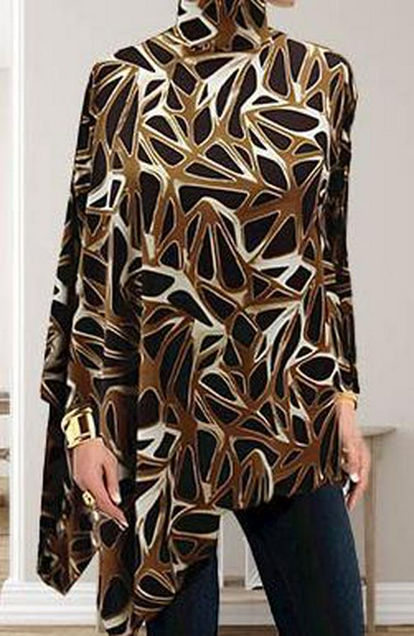 Uzun Kollu Balıkçı Yaka Asimetrik Kesim Salaş Bluz