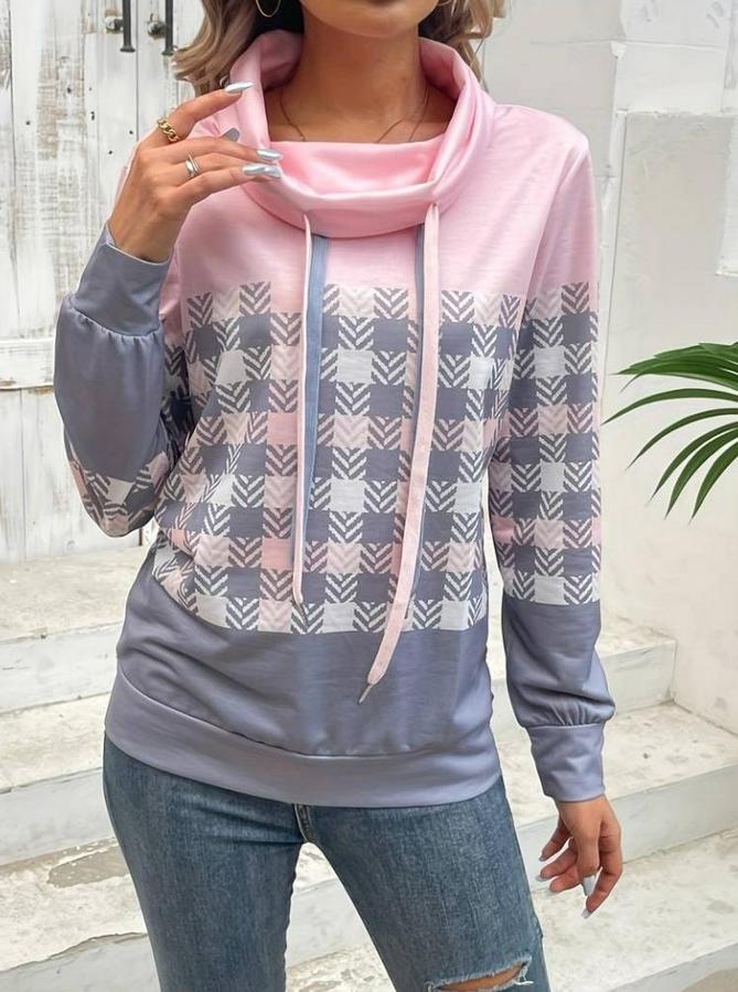 Uzun Kollu Balıkçı Yaka Bağcıklı Desenli Şardonlu Dalgıç Bluz