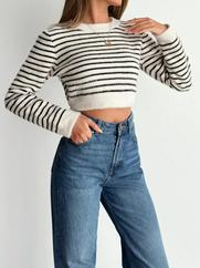 Uzun Kollu Balıkçı Yaka Crop Triko Bluz