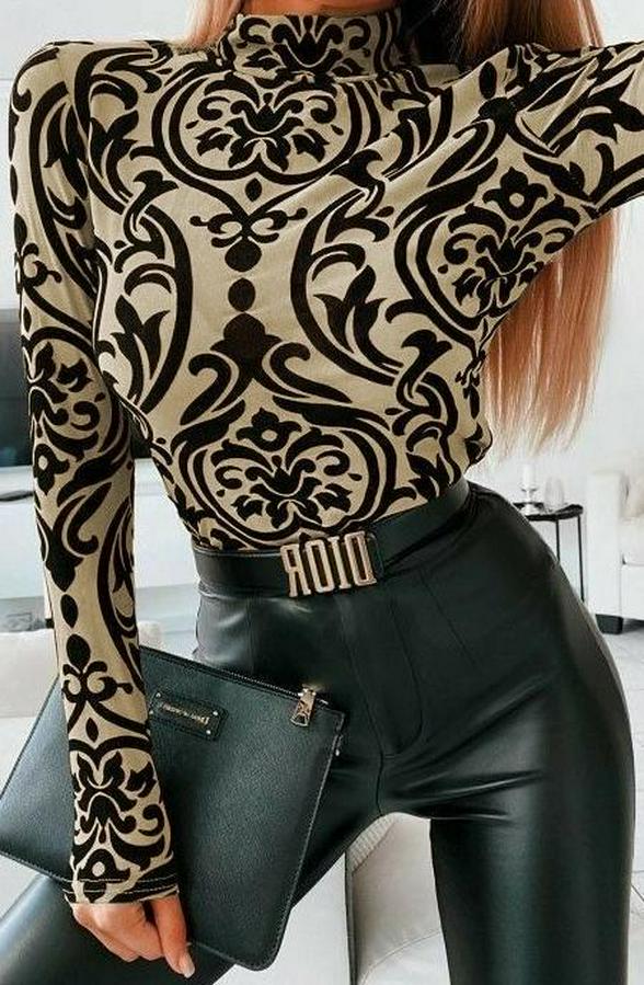 Uzun Kollu Balıkçı Yaka Desenli Sandy Bluz