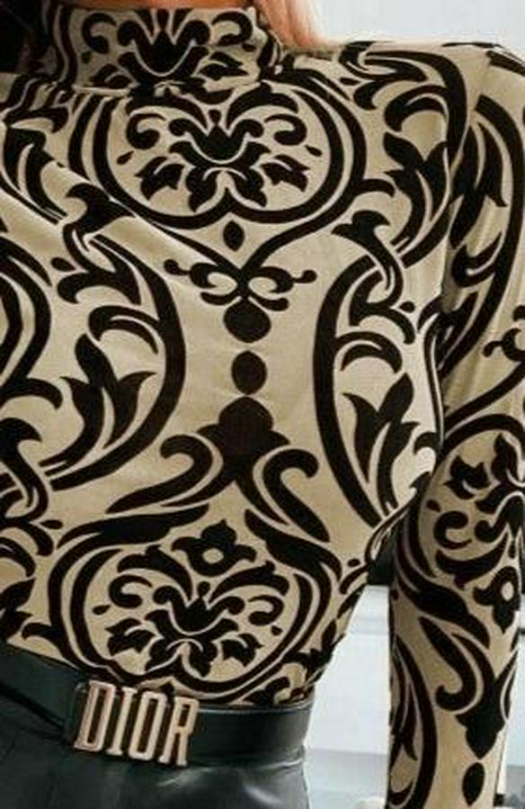 Uzun Kollu Balıkçı Yaka Desenli Sandy Bluz