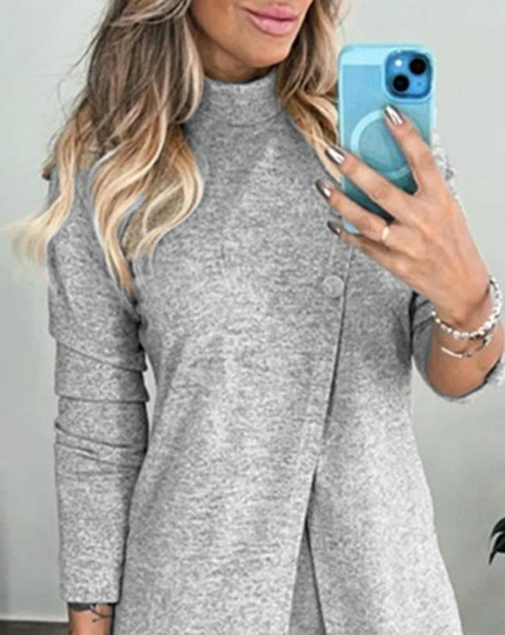 Uzun Kollu Balıkçı Yaka Önden Düğmeli Bluz Ve Pantolon Yumoş Ikili Takım