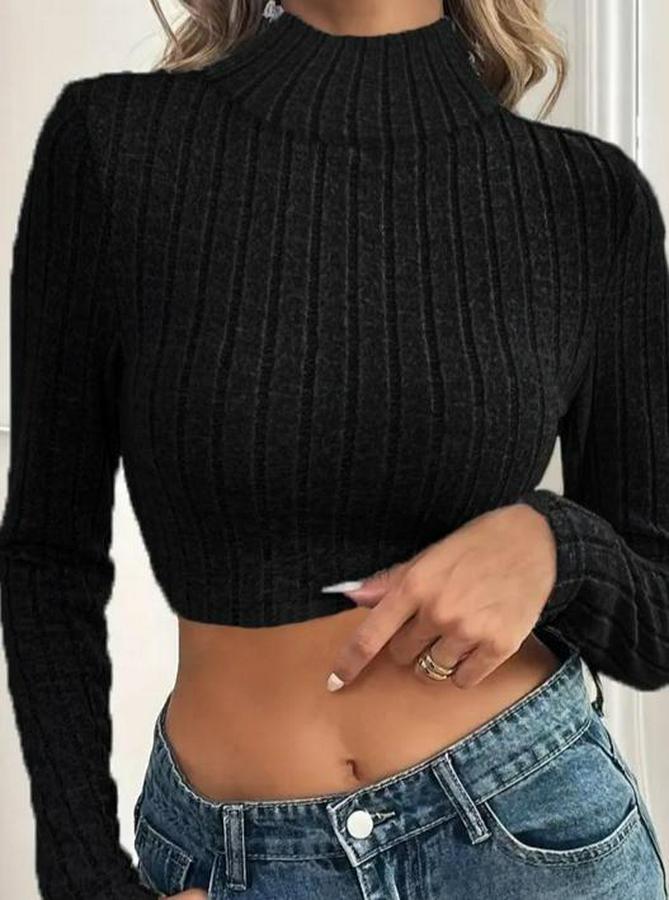 Uzun Kollu Balıkçı Yaka Şardonlu Kaşkorse Krop Bluz