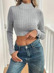 Uzun Kollu Balıkçı Yaka Şardonlu Kaşkorse Krop Bluz