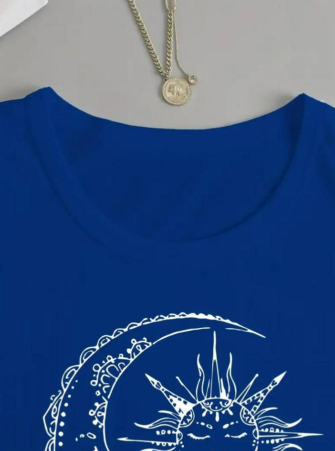 Uzun Kollu Bisiklet Yaka Ay Baskılı Viskon Bluz