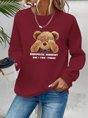 Uzun Kollu Bisiklet Yaka Ayıcık Desenli Viskon Iki Iplik Bluz