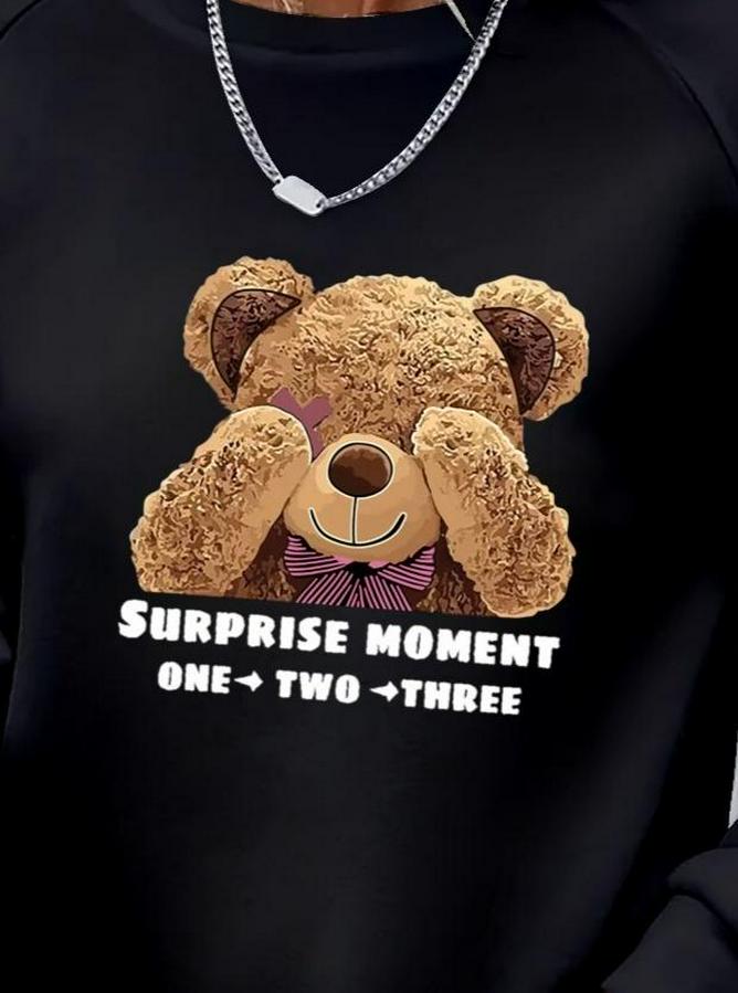 Uzun Kollu Bisiklet Yaka Ayıcık Desenli Viskon Iki Iplik Bluz