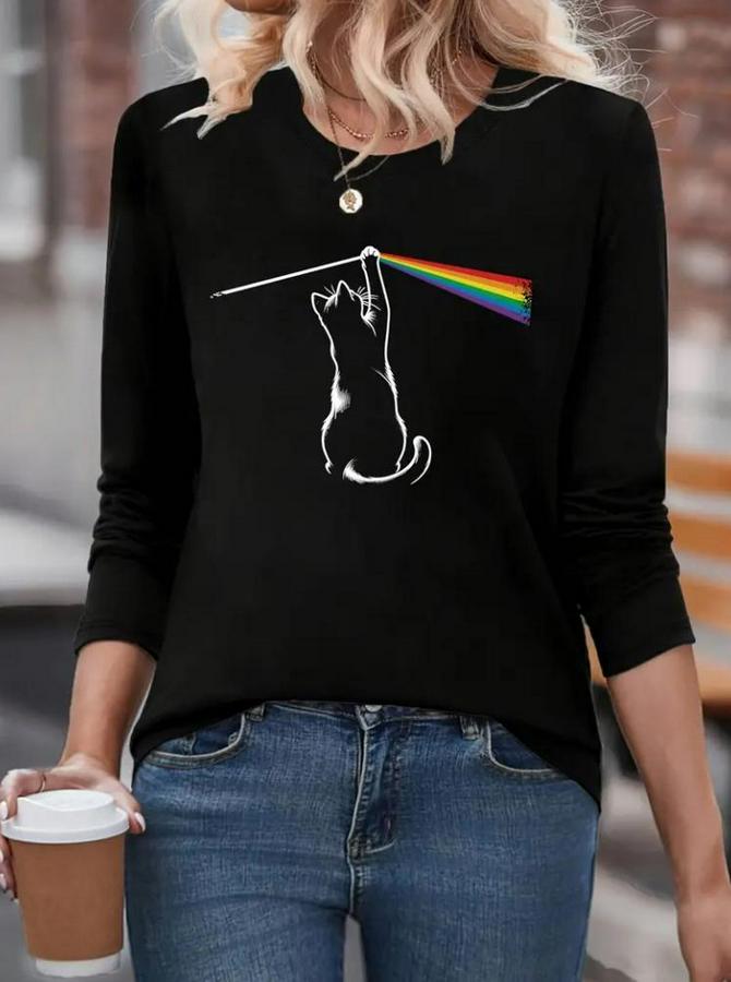 Uzun Kollu Bisiklet Yaka Baskılı Iki Iplik Bluz