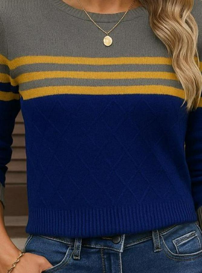 Uzun Kollu Bisiklet Yaka Çok Renkli Triko Bluz