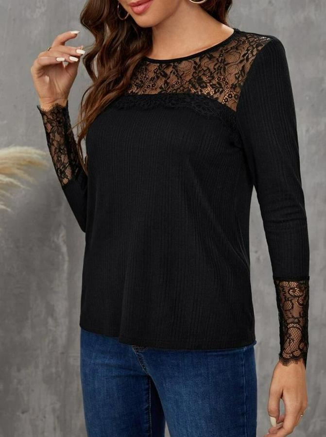 Uzun Kollu Bisiklet Yaka Dantel Detaylı Burgu Bluz