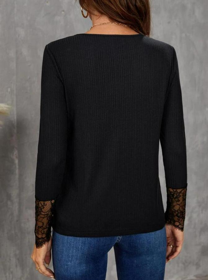 Uzun Kollu Bisiklet Yaka Dantel Detaylı Burgu Bluz