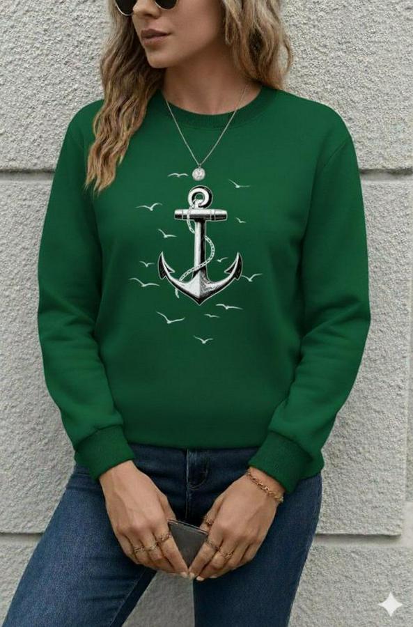 Uzun Kollu Bisiklet Yaka Desenli Viskon Iki Iplik Bluz