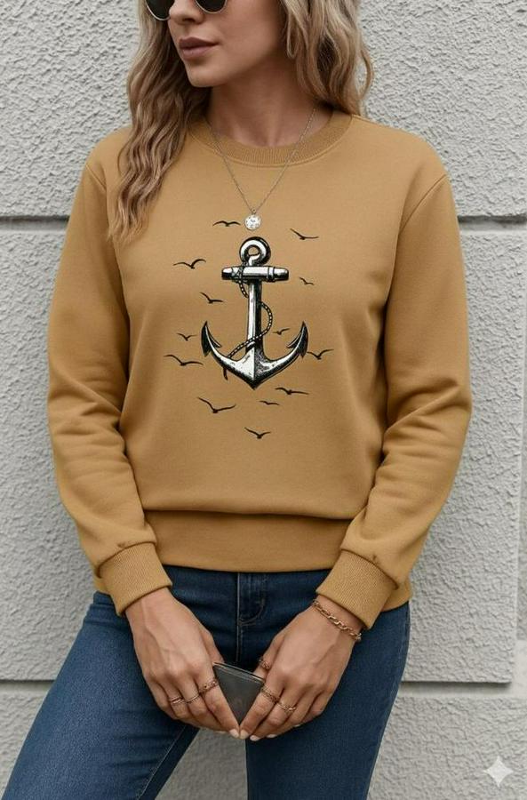 Uzun Kollu Bisiklet Yaka Desenli Viskon Iki Iplik Bluz