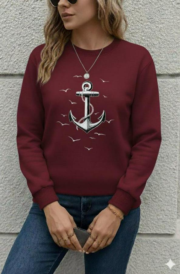 Uzun Kollu Bisiklet Yaka Desenli Viskon Iki Iplik Bluz