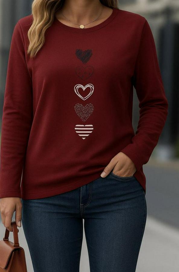 Uzun Kollu Bisiklet Yaka Desenli Viskon Bluz