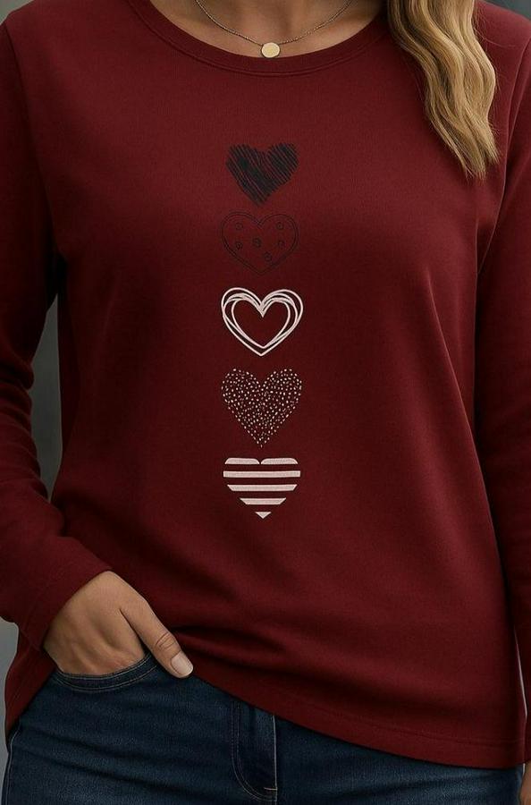 Uzun Kollu Bisiklet Yaka Desenli Viskon Bluz