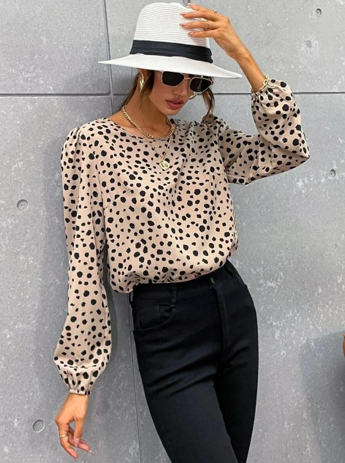 Uzun Kollu Bisiklet Yaka Desenli Bluz