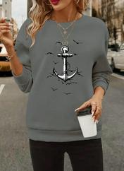 Uzun Kollu Bisiklet Yaka Desenli Viskon Iki Iplik Bluz