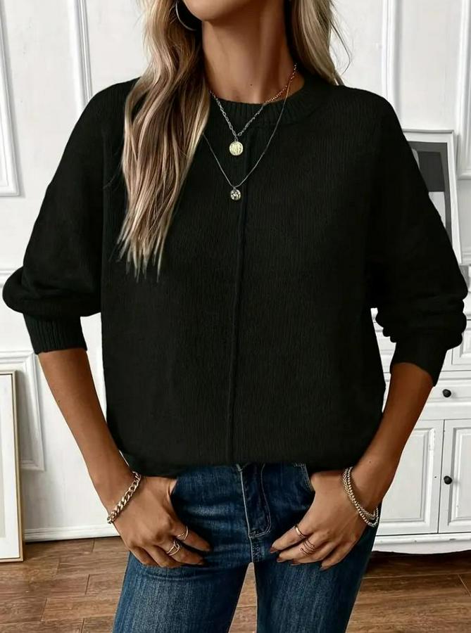 Uzun Kollu Bisiklet Yaka Düşük Omuz Detaylı Triko Bluz