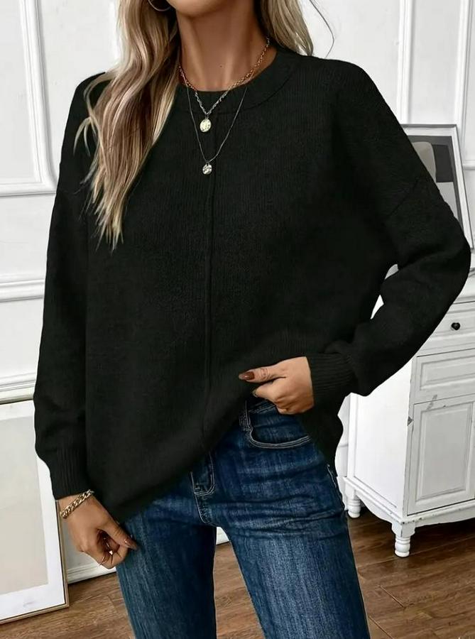 Uzun Kollu Bisiklet Yaka Düşük Omuz Detaylı Triko Bluz