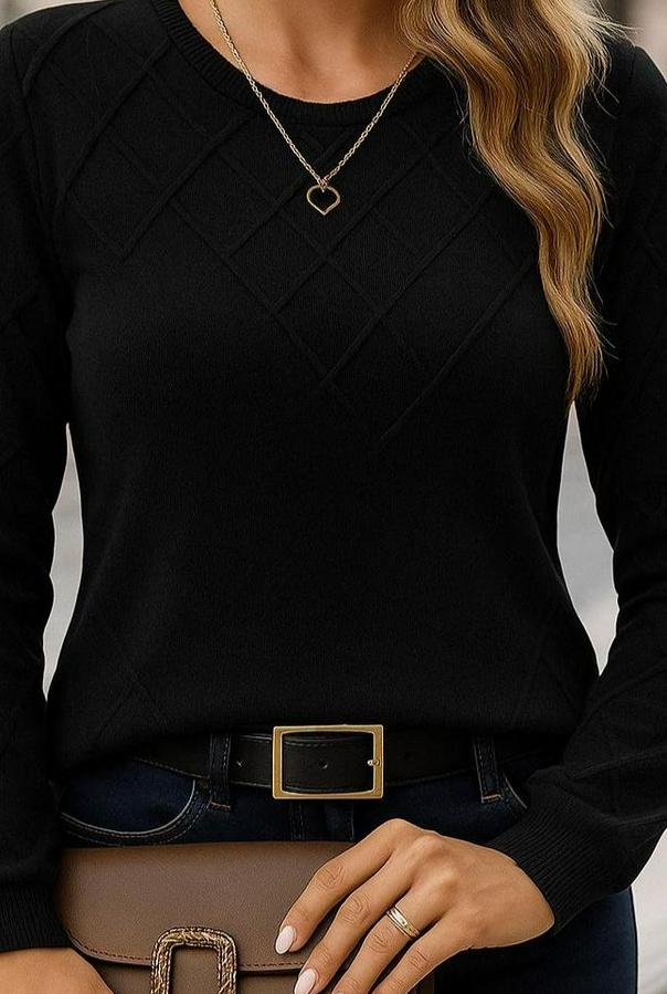 Uzun Kollu Bisiklet Yaka Geometrik Desenli Triko Bluz