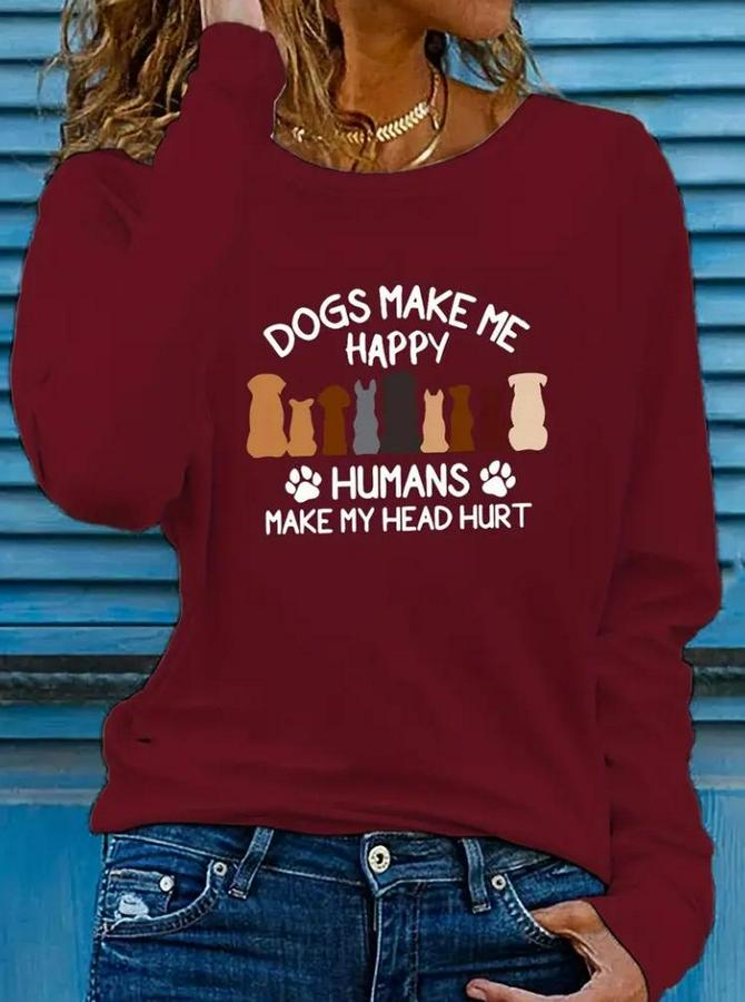 Uzun Kollu Bisiklet Yaka Köpek Resimli Viskon Bluz