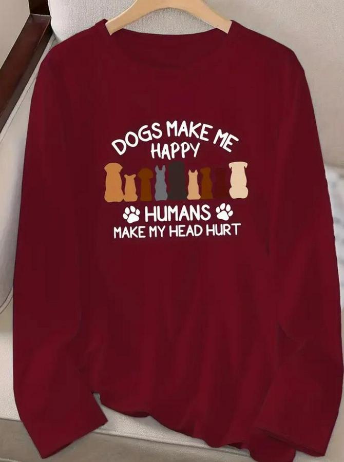 Uzun Kollu Bisiklet Yaka Köpek Resimli Viskon Bluz