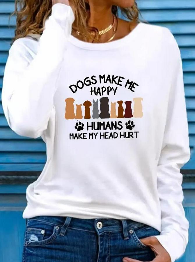 Uzun Kollu Bisiklet Yaka Köpek Resimli Viskon Bluz