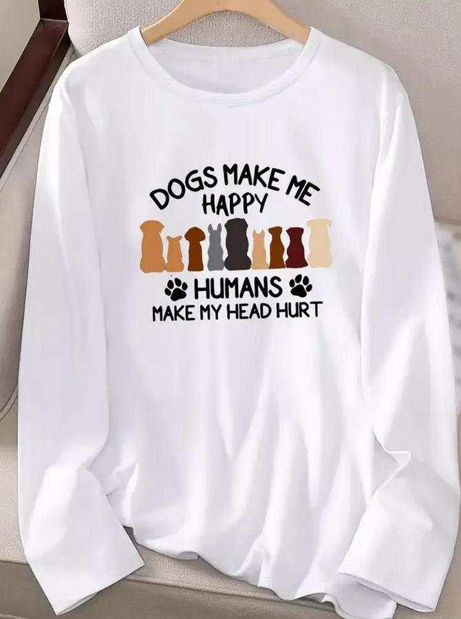 Uzun Kollu Bisiklet Yaka Köpek Resimli Viskon Bluz