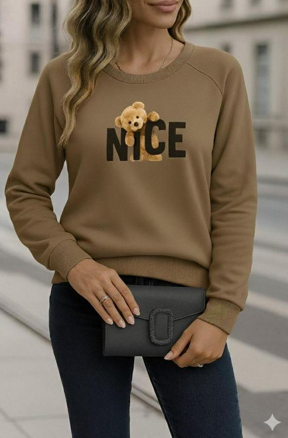 Uzun Kollu Bisiklet Yaka Viskon Iki Iplik Bluz