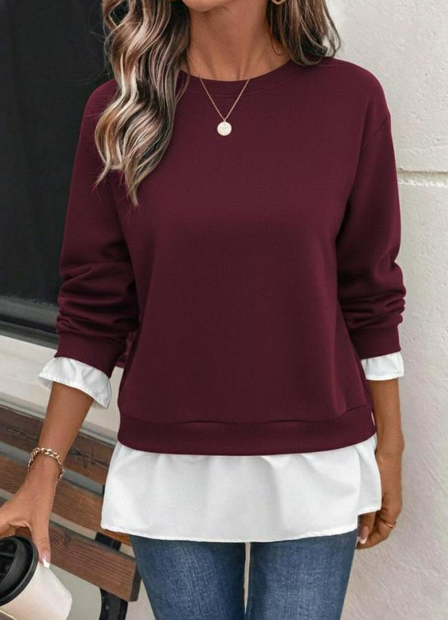 Uzun Kollu Bisiklet Yaka Viskon Iki Iplik Ve Etek Ucu Trikoton Bluz