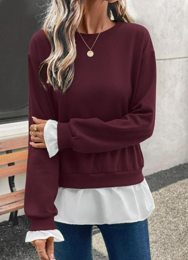 Uzun Kollu Bisiklet Yaka Viskon Iki Iplik Ve Etek Ucu Trikoton Bluz