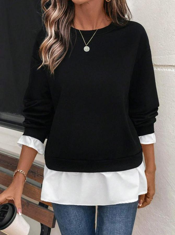 Uzun Kollu Bisiklet Yaka Viskon Iki Iplik Ve Etek Ucu Trikoton Bluz