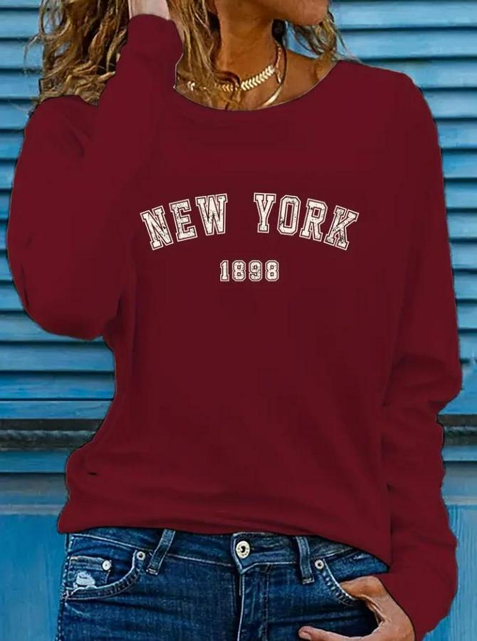 Uzun Kollu Bisiklet Yaka Yazı Baskılı Viskon Bluz