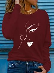 Uzun Kollu Bisiklet Yaka Yüz Desenli Viskon Bluz