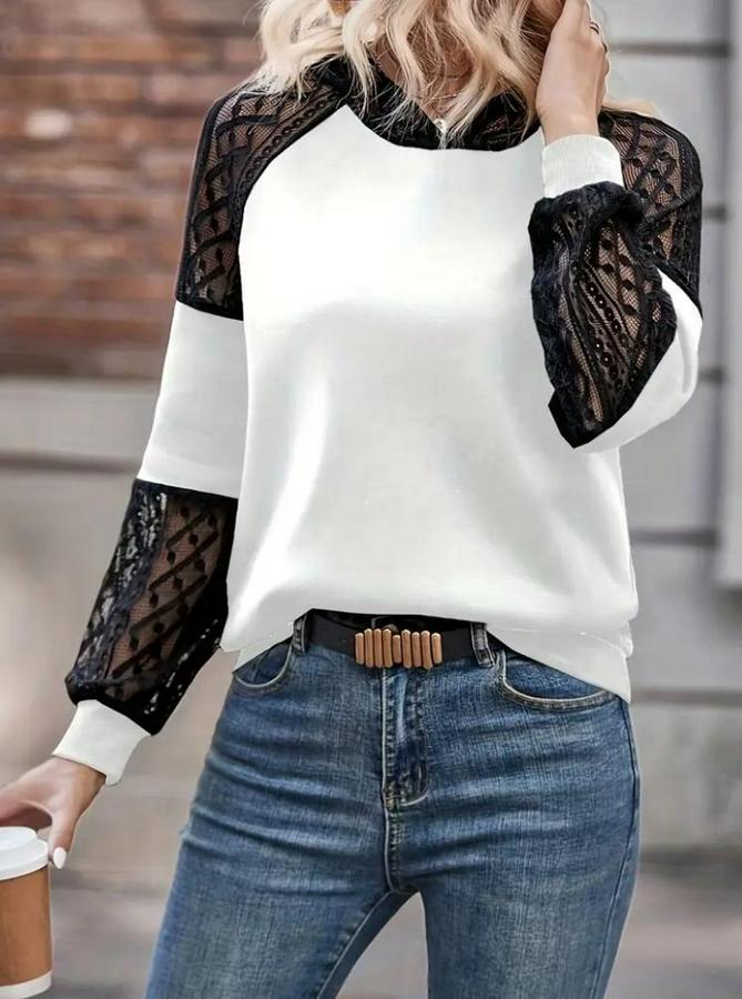 Uzun Kollu Dantelli Kapşonlu Viskon Iki Iplik Bluz